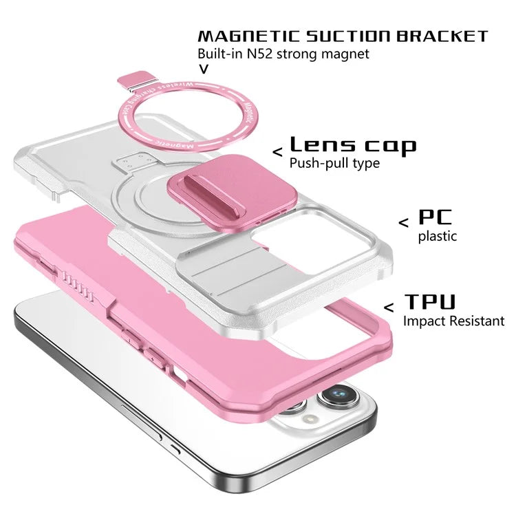 For iPhone 14 Pro Case Kickstand Magnetic Phone Cover with Sliding Lens Lid