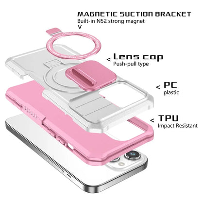 For iPhone 14 Pro Case Kickstand Magnetic Phone Cover with Sliding Lens Lid