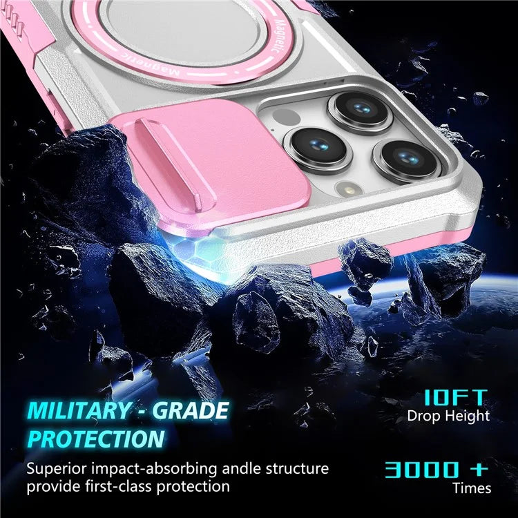 For iPhone 14 Pro Case Kickstand Magnetic Phone Cover with Sliding Lens Lid