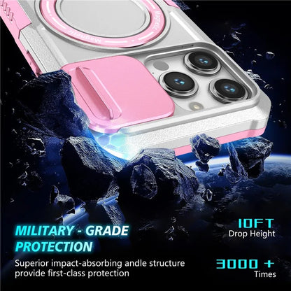 For iPhone 14 Pro Case Kickstand Magnetic Phone Cover with Sliding Lens Lid