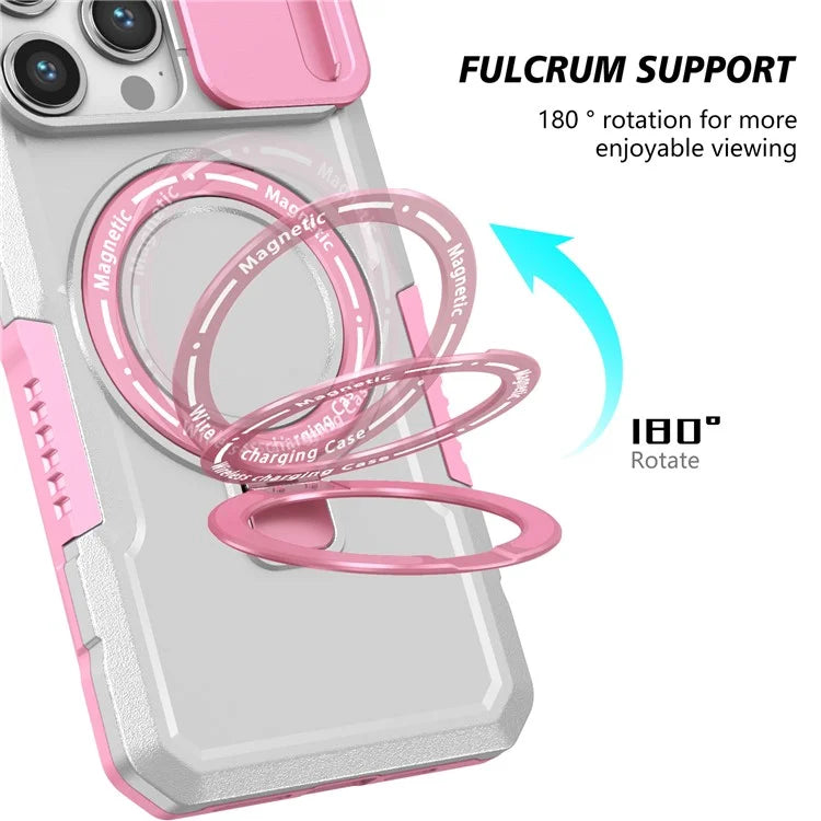 For iPhone 14 Pro Case Kickstand Magnetic Phone Cover with Sliding Lens Lid
