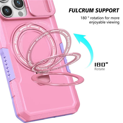 For iPhone 14 Pro Case Kickstand Magnetic Phone Cover with Sliding Lens Lid