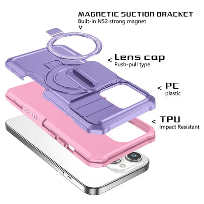 For iPhone 14 Pro Case Kickstand Magnetic Phone Cover with Sliding Lens Lid