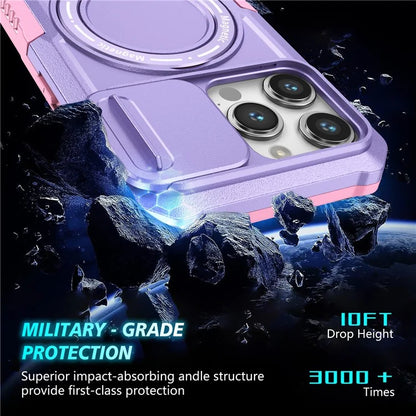 For iPhone 14 Pro Case Kickstand Magnetic Phone Cover with Sliding Lens Lid