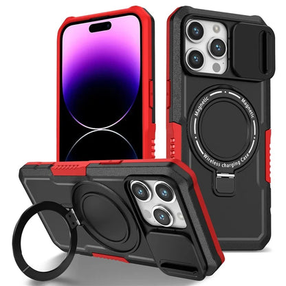 For iPhone 14 Pro Case Kickstand Magnetic Phone Cover with Sliding Lens Lid