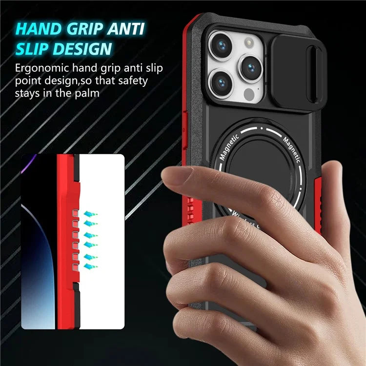 For iPhone 14 Pro Case Kickstand Magnetic Phone Cover with Sliding Lens Lid