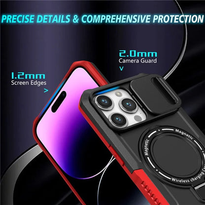 For iPhone 14 Pro Case Kickstand Magnetic Phone Cover with Sliding Lens Lid