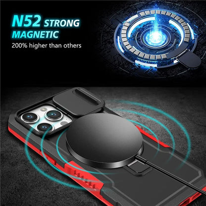 For iPhone 14 Pro Case Kickstand Magnetic Phone Cover with Sliding Lens Lid