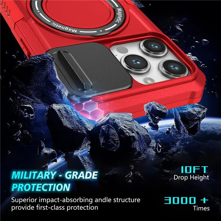For iPhone 14 Pro Case Kickstand Magnetic Phone Cover with Sliding Lens Lid