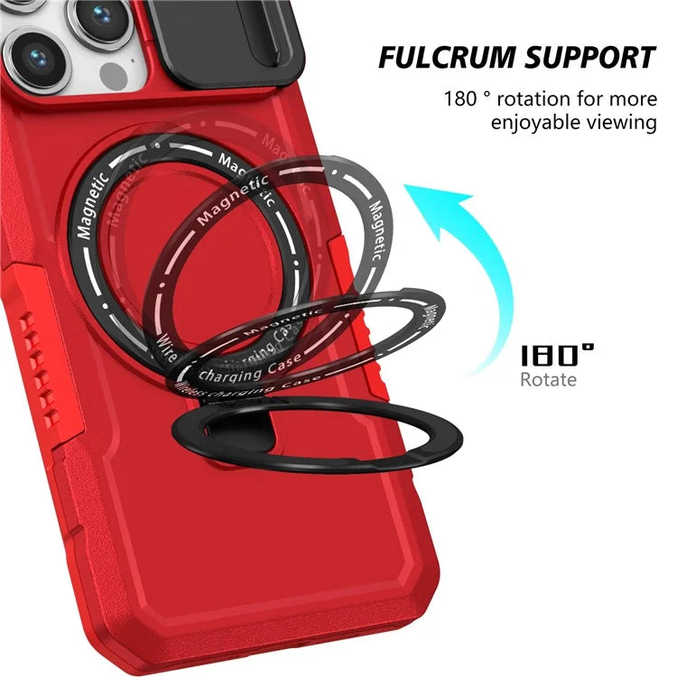 For iPhone 14 Pro Case Kickstand Magnetic Phone Cover with Sliding Lens Lid