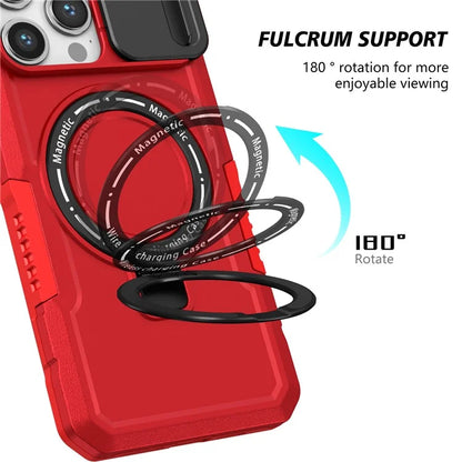 For iPhone 14 Pro Case Kickstand Magnetic Phone Cover with Sliding Lens Lid