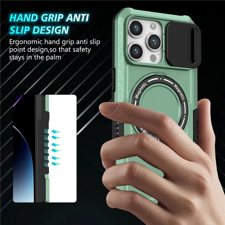 For iPhone 14 Pro Case Kickstand Magnetic Phone Cover with Sliding Lens Lid
