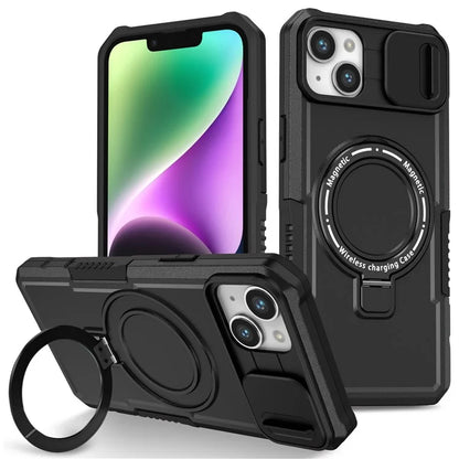 For iPhone 14 Plus Case with Sliding Camera Cover Kickstand Magnetic Phone Shell