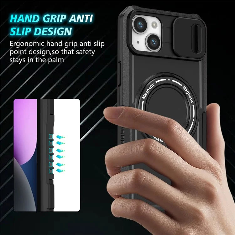 For iPhone 14 Plus Case with Sliding Camera Cover Kickstand Magnetic Phone Shell