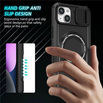 For iPhone 14 Plus Case with Sliding Camera Cover Kickstand Magnetic Phone Shell