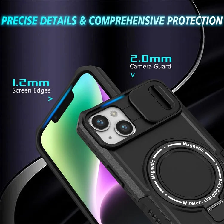 For iPhone 14 Plus Case with Sliding Camera Cover Kickstand Magnetic Phone Shell