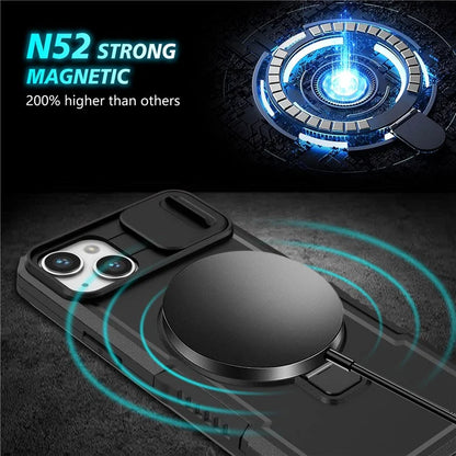 For iPhone 14 Plus Case with Sliding Camera Cover Kickstand Magnetic Phone Shell