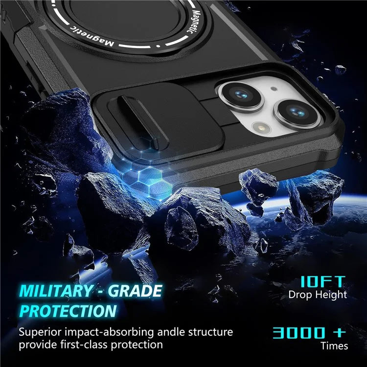 For iPhone 14 Plus Case with Sliding Camera Cover Kickstand Magnetic Phone Shell