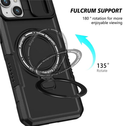 For iPhone 14 Plus Case with Sliding Camera Cover Kickstand Magnetic Phone Shell