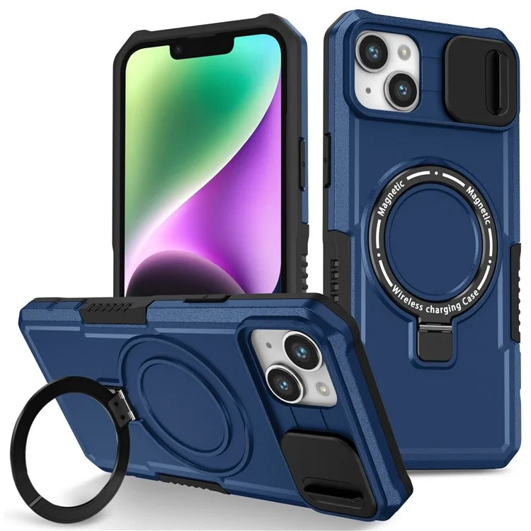 For iPhone 14 Plus Case with Sliding Camera Cover Kickstand Magnetic Phone Shell