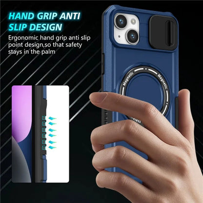 For iPhone 14 Plus Case with Sliding Camera Cover Kickstand Magnetic Phone Shell