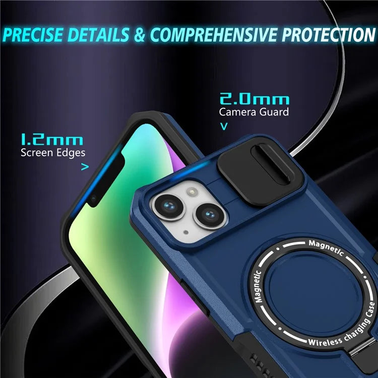 For iPhone 14 Plus Case with Sliding Camera Cover Kickstand Magnetic Phone Shell