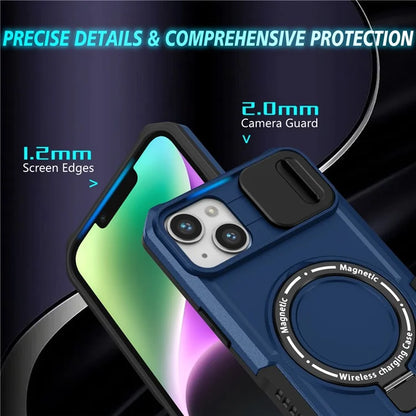 For iPhone 14 Plus Case with Sliding Camera Cover Kickstand Magnetic Phone Shell