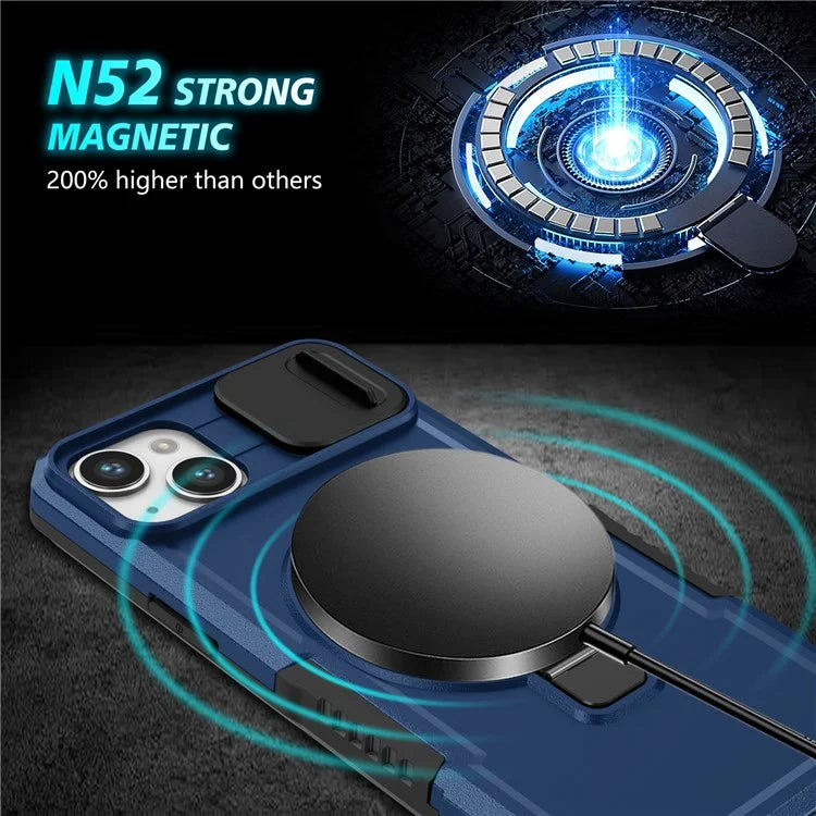 For iPhone 14 Plus Case with Sliding Camera Cover Kickstand Magnetic Phone Shell