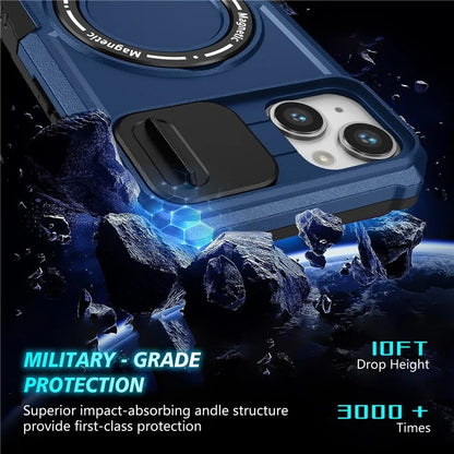 For iPhone 14 Plus Case with Sliding Camera Cover Kickstand Magnetic Phone Shell