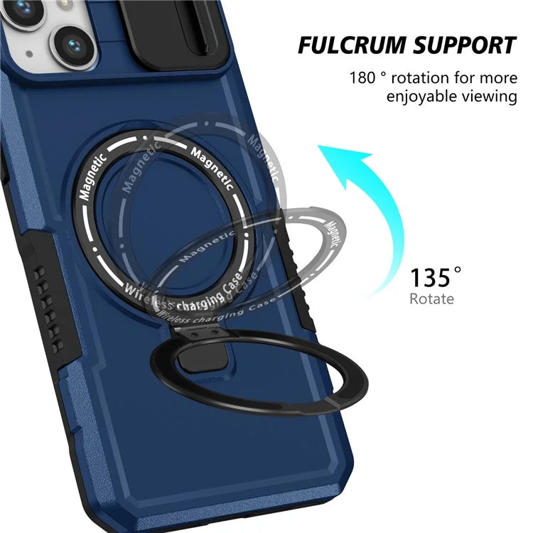 For iPhone 14 Plus Case with Sliding Camera Cover Kickstand Magnetic Phone Shell
