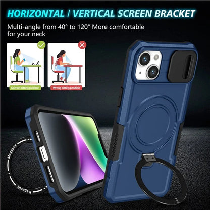 For iPhone 14 Plus Case with Sliding Camera Cover Kickstand Magnetic Phone Shell