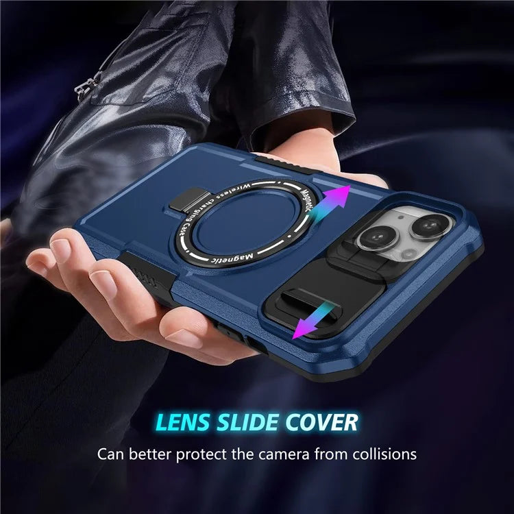 For iPhone 14 Plus Case with Sliding Camera Cover Kickstand Magnetic Phone Shell