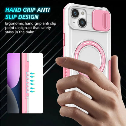 For iPhone 14 Plus Case with Sliding Camera Cover Kickstand Magnetic Phone Shell