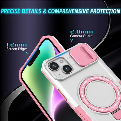For iPhone 14 Plus Case with Sliding Camera Cover Kickstand Magnetic Phone Shell