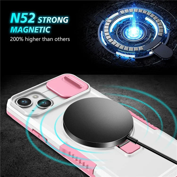 For iPhone 14 Plus Case with Sliding Camera Cover Kickstand Magnetic Phone Shell