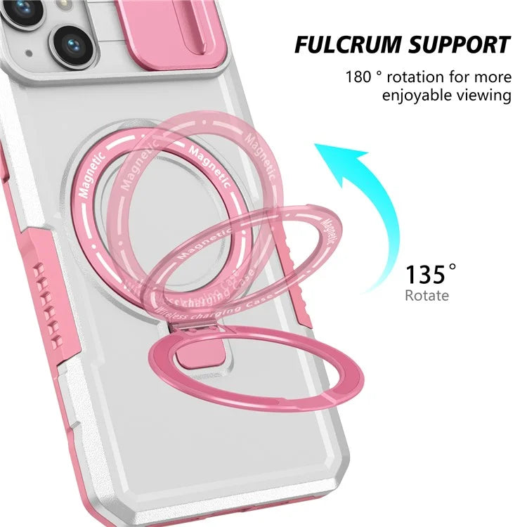 For iPhone 14 Plus Case with Sliding Camera Cover Kickstand Magnetic Phone Shell