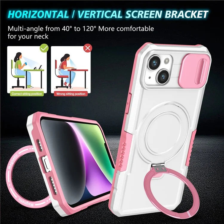 For iPhone 14 Plus Case with Sliding Camera Cover Kickstand Magnetic Phone Shell