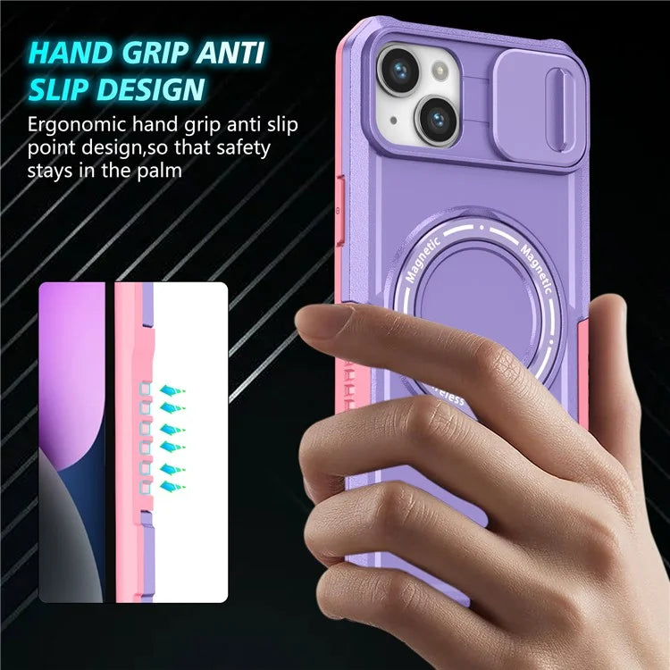 For iPhone 14 Plus Case with Sliding Camera Cover Kickstand Magnetic Phone Shell
