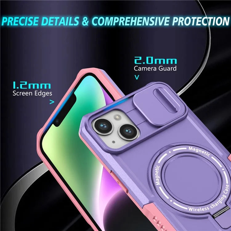 For iPhone 14 Plus Case with Sliding Camera Cover Kickstand Magnetic Phone Shell