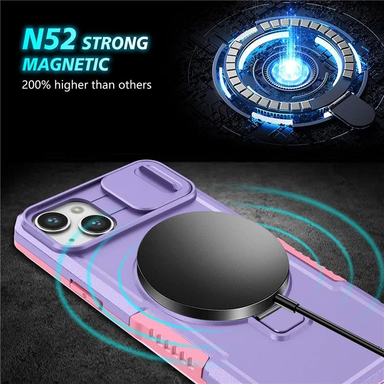 For iPhone 14 Plus Case with Sliding Camera Cover Kickstand Magnetic Phone Shell