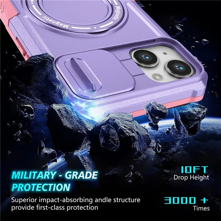 For iPhone 14 Plus Case with Sliding Camera Cover Kickstand Magnetic Phone Shell