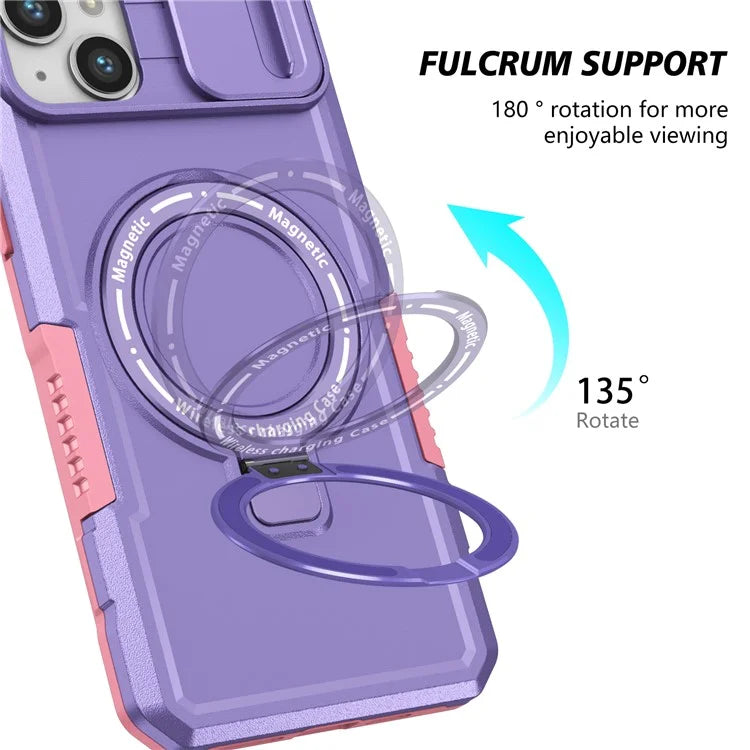 For iPhone 14 Plus Case with Sliding Camera Cover Kickstand Magnetic Phone Shell