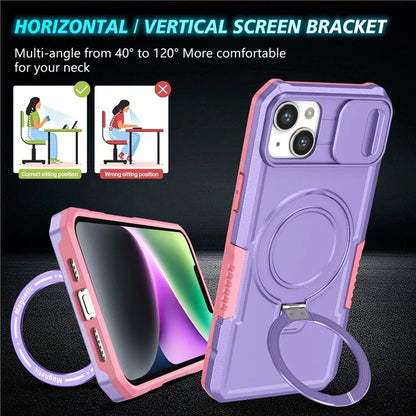 For iPhone 14 Plus Case with Sliding Camera Cover Kickstand Magnetic Phone Shell