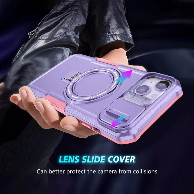 For iPhone 14 Plus Case with Sliding Camera Cover Kickstand Magnetic Phone Shell