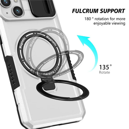 For iPhone 14 Plus Case with Sliding Camera Cover Kickstand Magnetic Phone Shell / White