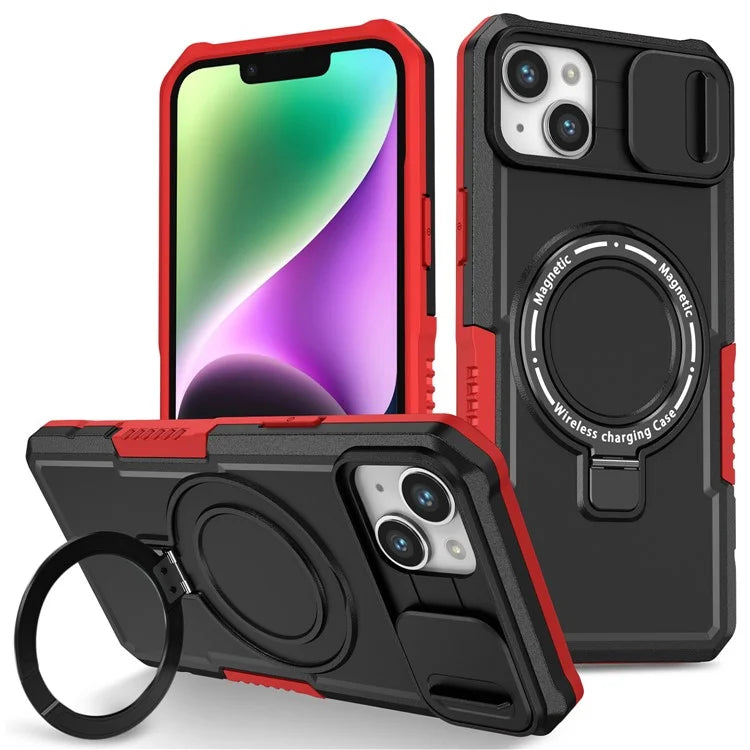 For iPhone 14 Plus Case with Sliding Camera Cover Kickstand Magnetic Phone Shell