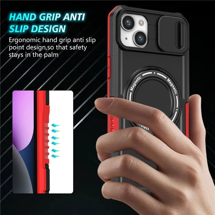 For iPhone 14 Plus Case with Sliding Camera Cover Kickstand Magnetic Phone Shell