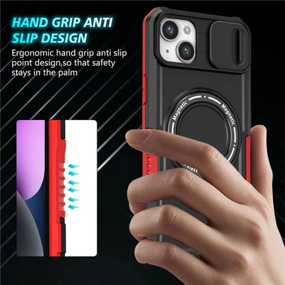 For iPhone 14 Plus Case with Sliding Camera Cover Kickstand Magnetic Phone Shell