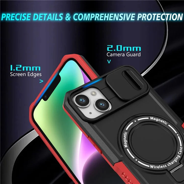 For iPhone 14 Plus Case with Sliding Camera Cover Kickstand Magnetic Phone Shell