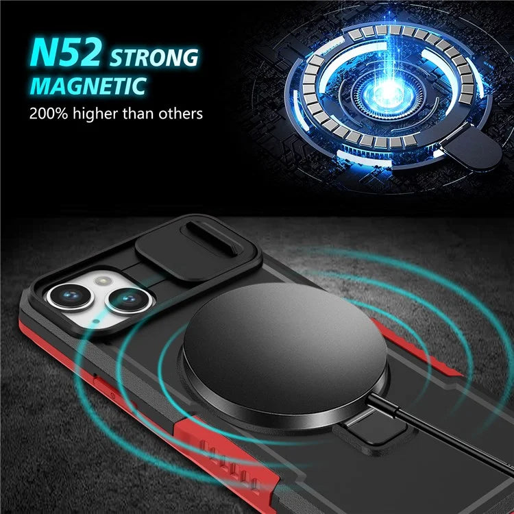 For iPhone 14 Plus Case with Sliding Camera Cover Kickstand Magnetic Phone Shell
